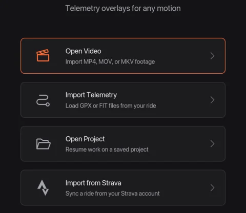 Telemetry Studio welcome screen with the Open Video button highlighted