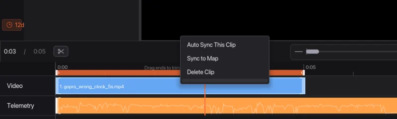 The clip's right-click menu with Sync to Map highlighted